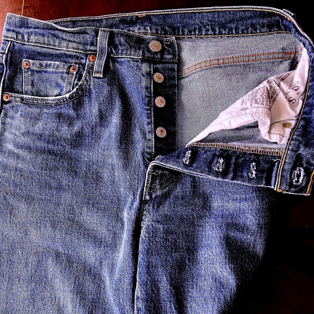 Levis 501S Button Fly Skinny Womens Jeans W29 L28 Premium Medium Wash Blue 31x27